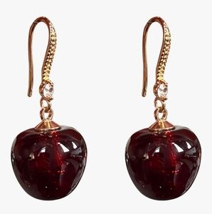 Black Cherry Gold Earrings Red Cherries Charm Dangle Fruit Charms Rhinestone